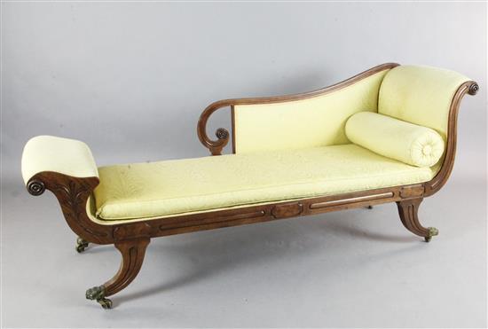 A Regency mahogany chaise longue, L.6ft 8in. D.2ft 1in. H.3ft 11in.